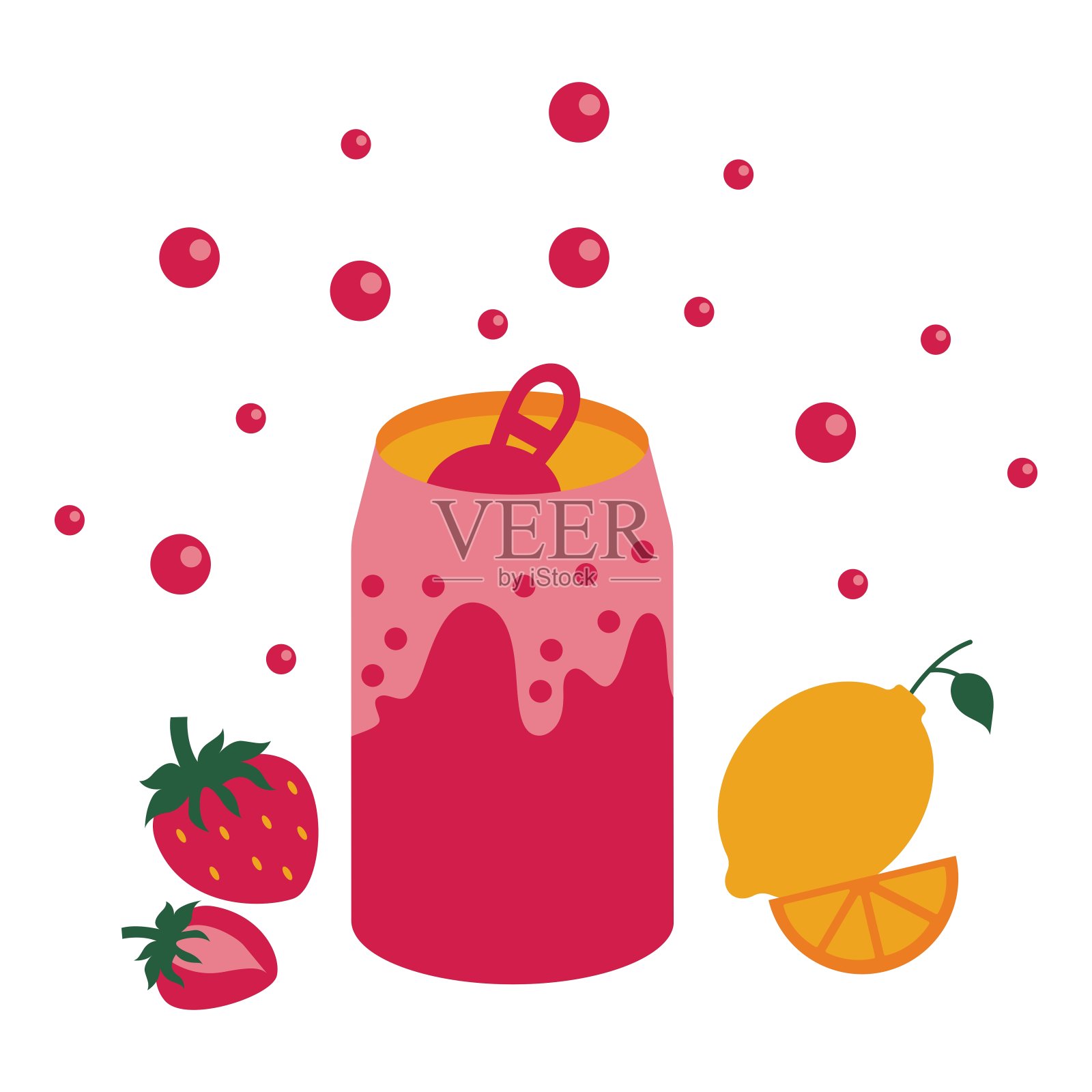 草莓柠檬汽水。矢量插图在平面风格与饮料主题。可编辑的矢量插图。插画图片素材