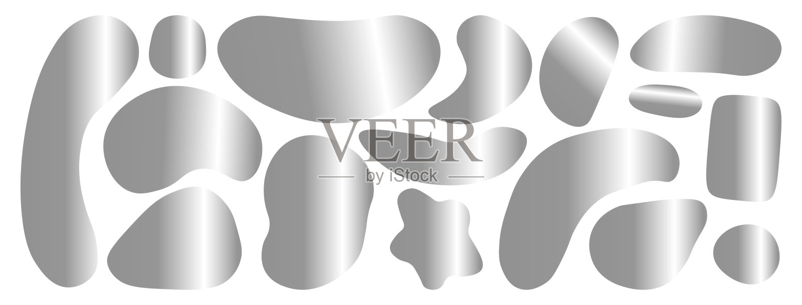 一套银色的有机形状。液体形状，平面设计元素。明亮奢华的色彩插画图片素材