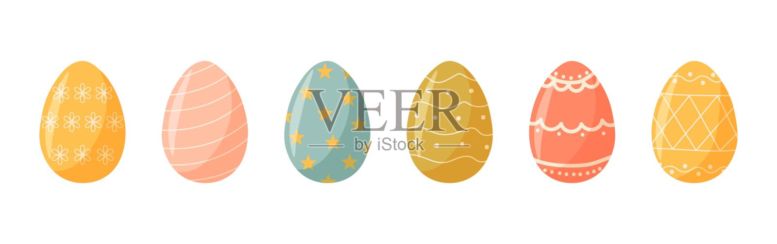 一套可爱的彩色彩蛋图案。传统的宗教复活节符号。装饰元素收藏插画图片素材
