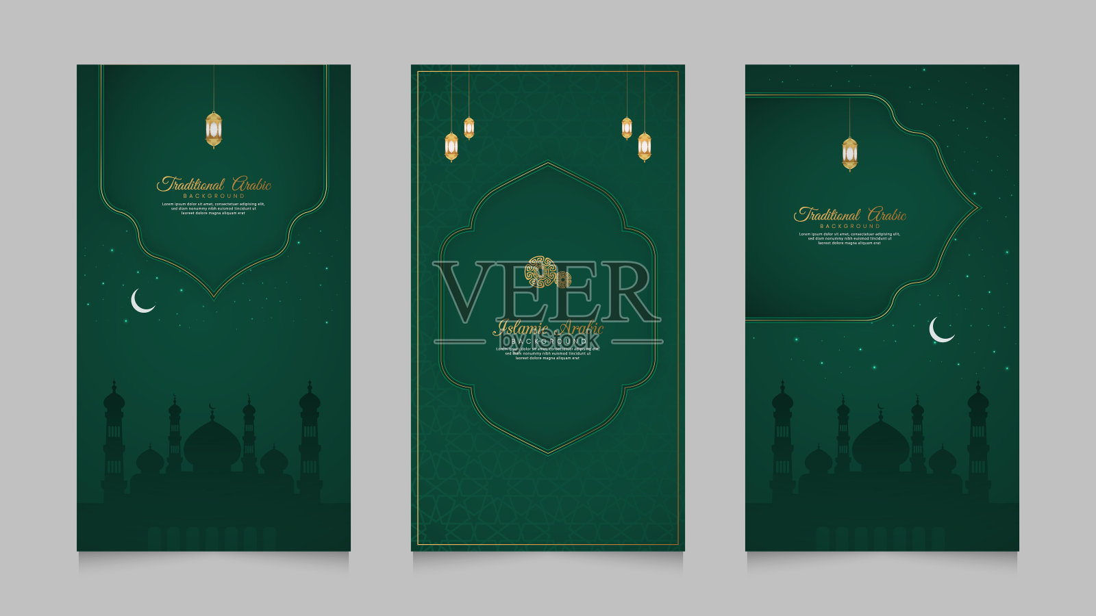 伊斯兰阿拉伯现实社会媒体故事收集模板清真寺斋月卡里姆和开斋节穆巴拉克插画图片素材