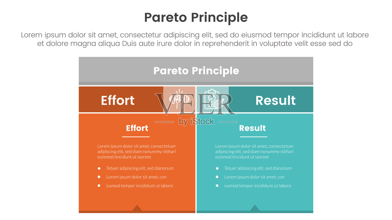 帕累托原则比较或与概念的信息图表模板横幅框表与全彩背景块与两点列表信息插画图片素材