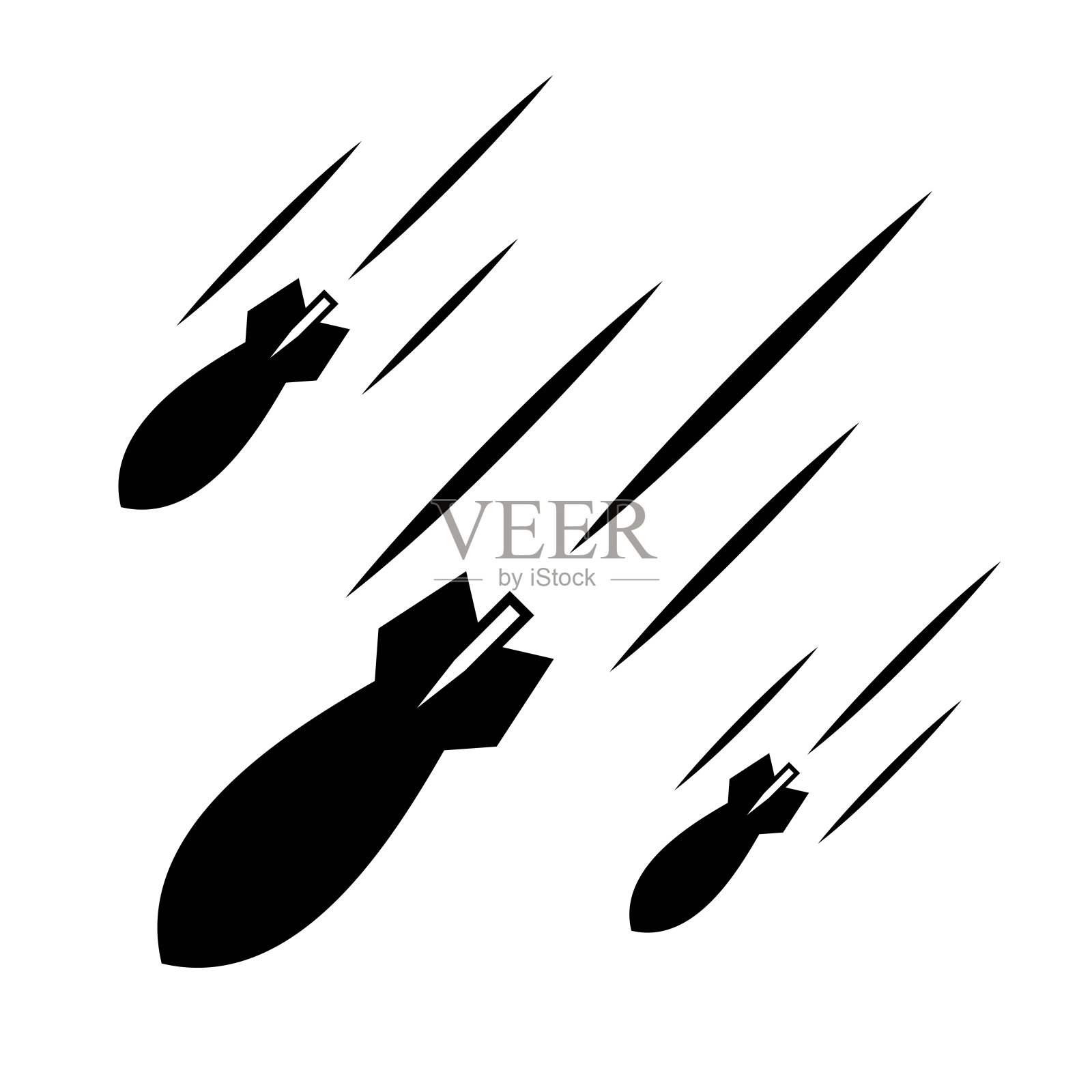 炸弹图标。空中炸弹，象征战争、轰炸或爆炸。强大的进攻武器。插画图片素材