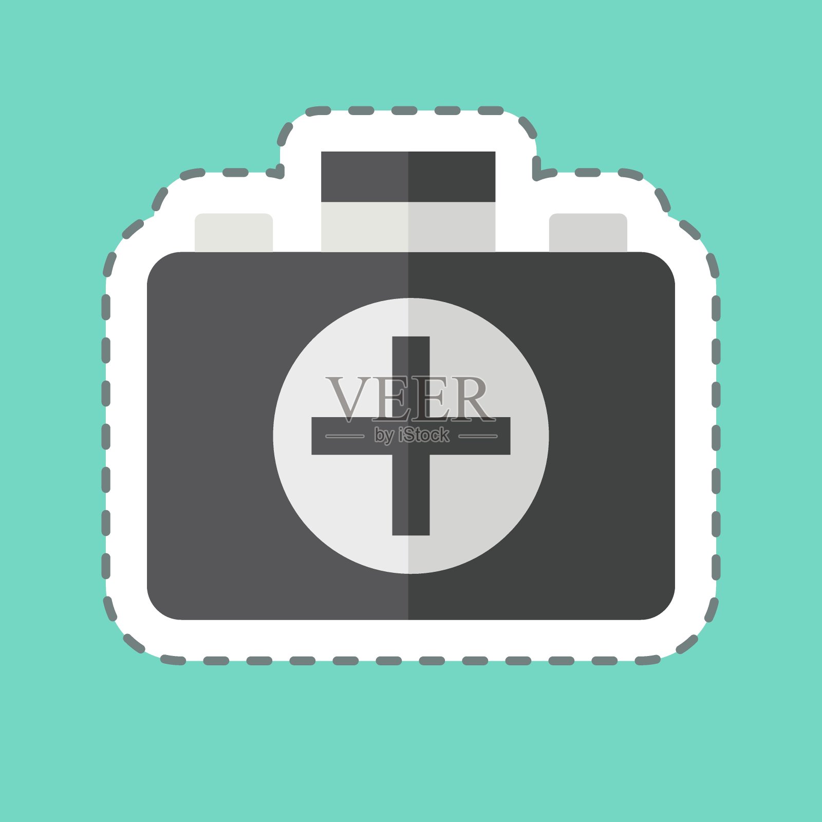 贴纸线切断急救箱。与曲棍球运动有关的标志。简单的设计可编辑插画图片素材