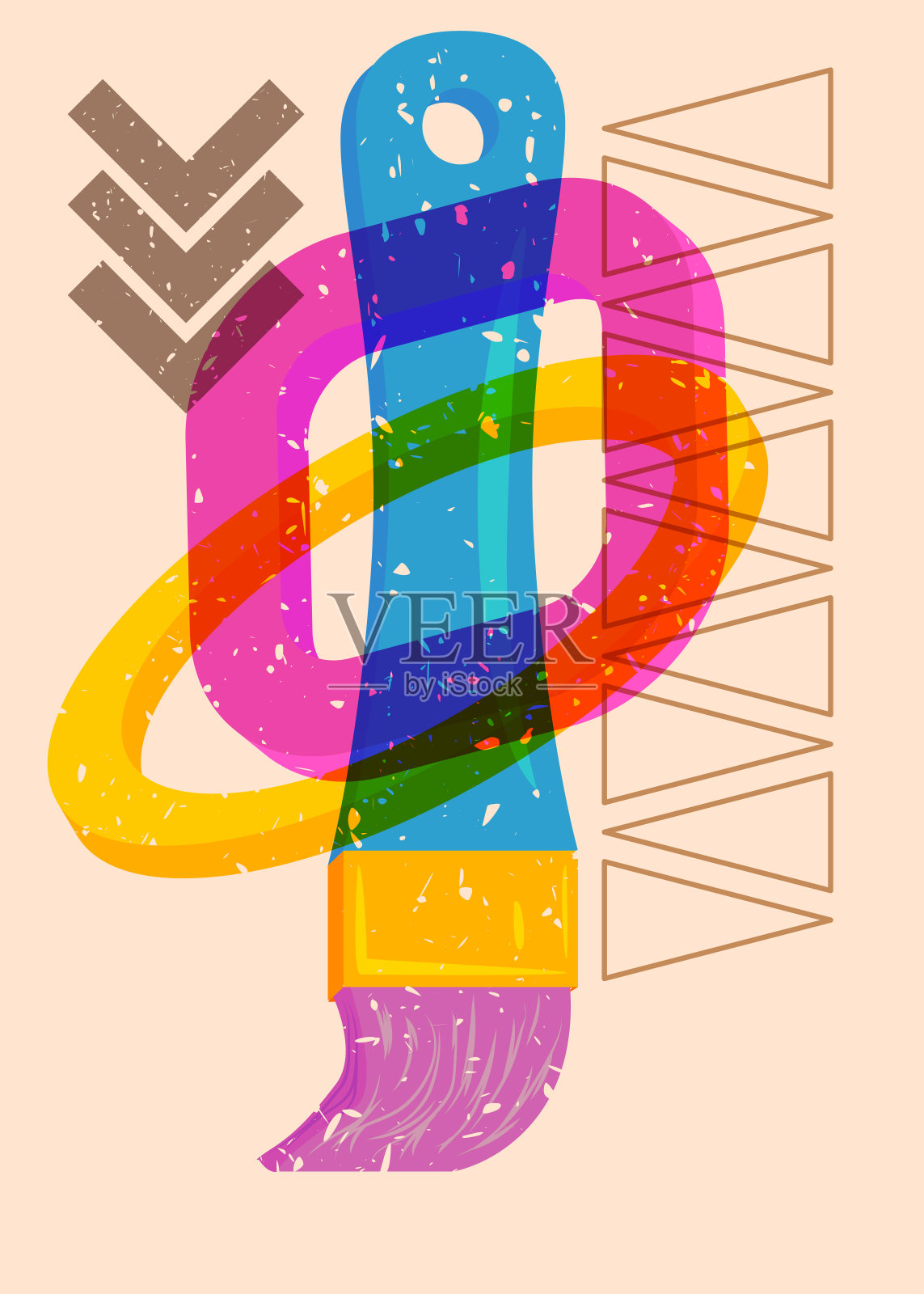 具有几何形状的Risograph画笔。物体以时尚的riso图形打印纹理风格设计与几何元素。插画图片素材