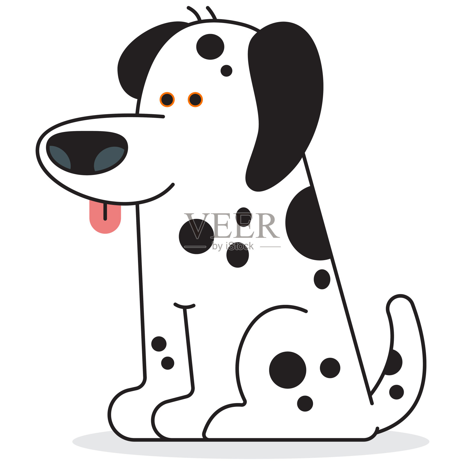 可爱的斑点狗小狗矢量卡通狗人物插图孤立在一个白色的背景。插画图片素材