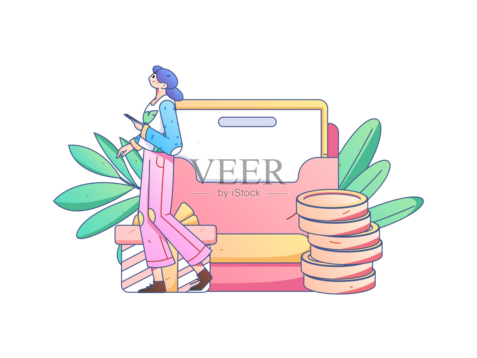 假日购物的人做电子商务网上购物平面矢量概念操作手绘插图插画图片素材