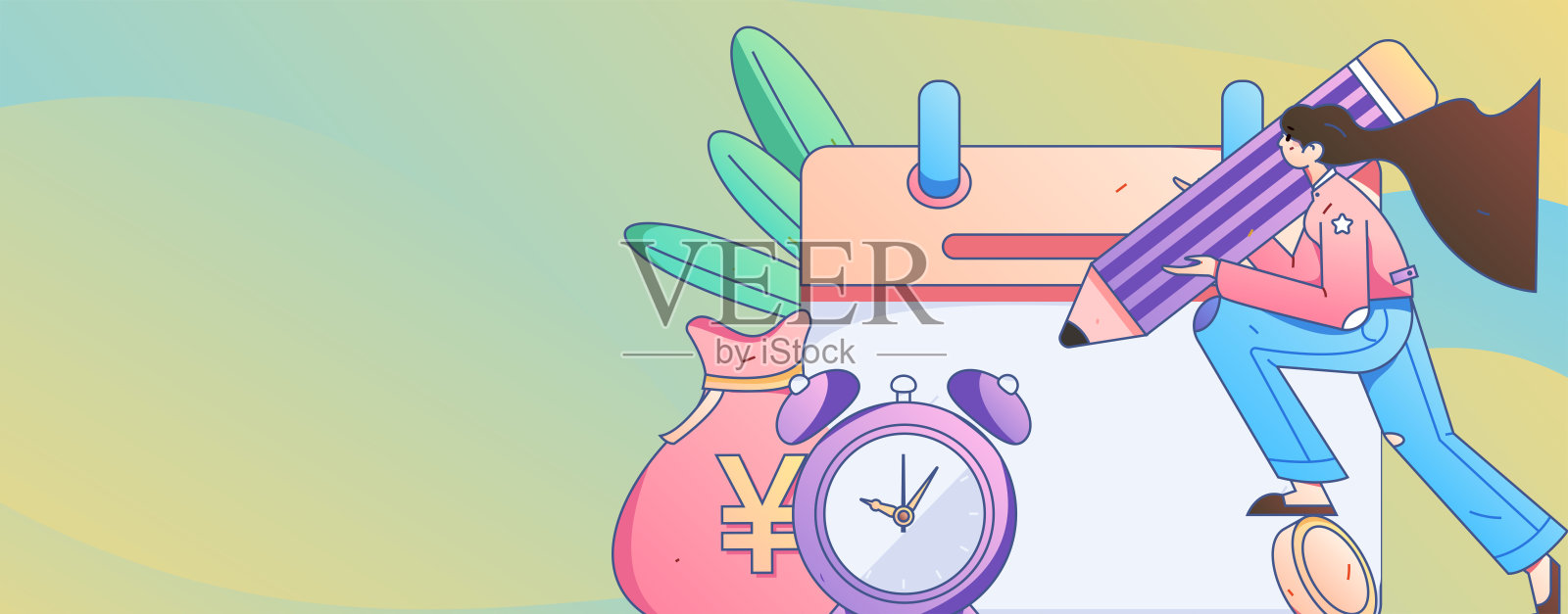 签到字符平面矢量概念操作手绘插图插画图片素材