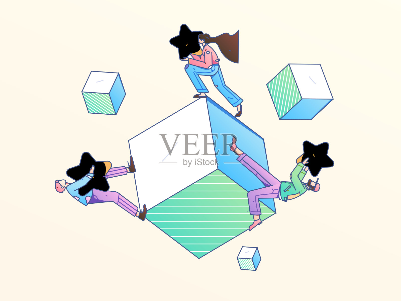 平面矢量插图的业务人员操作的工作场景插画图片素材