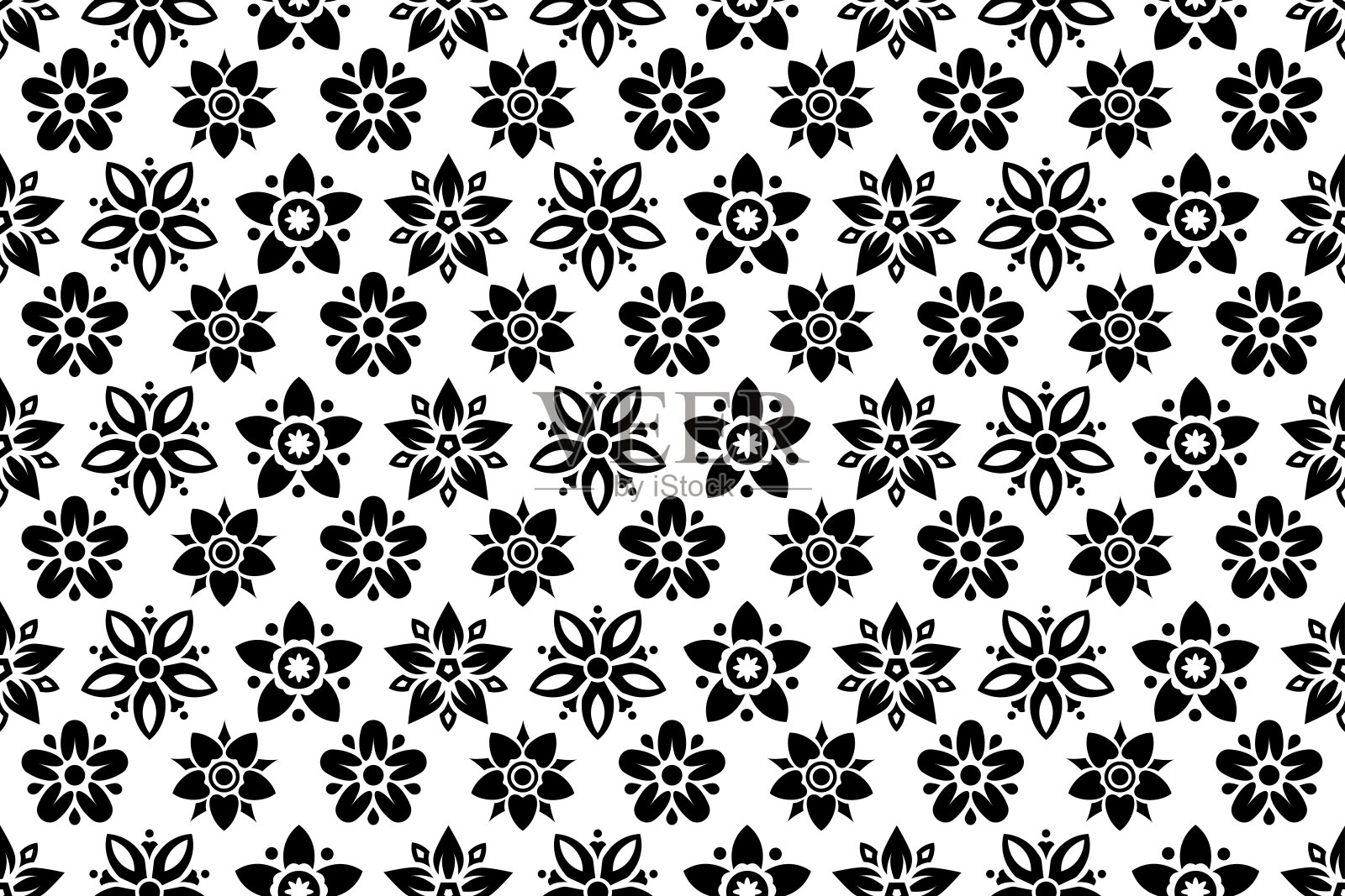 黑白花卉图案插画图片素材