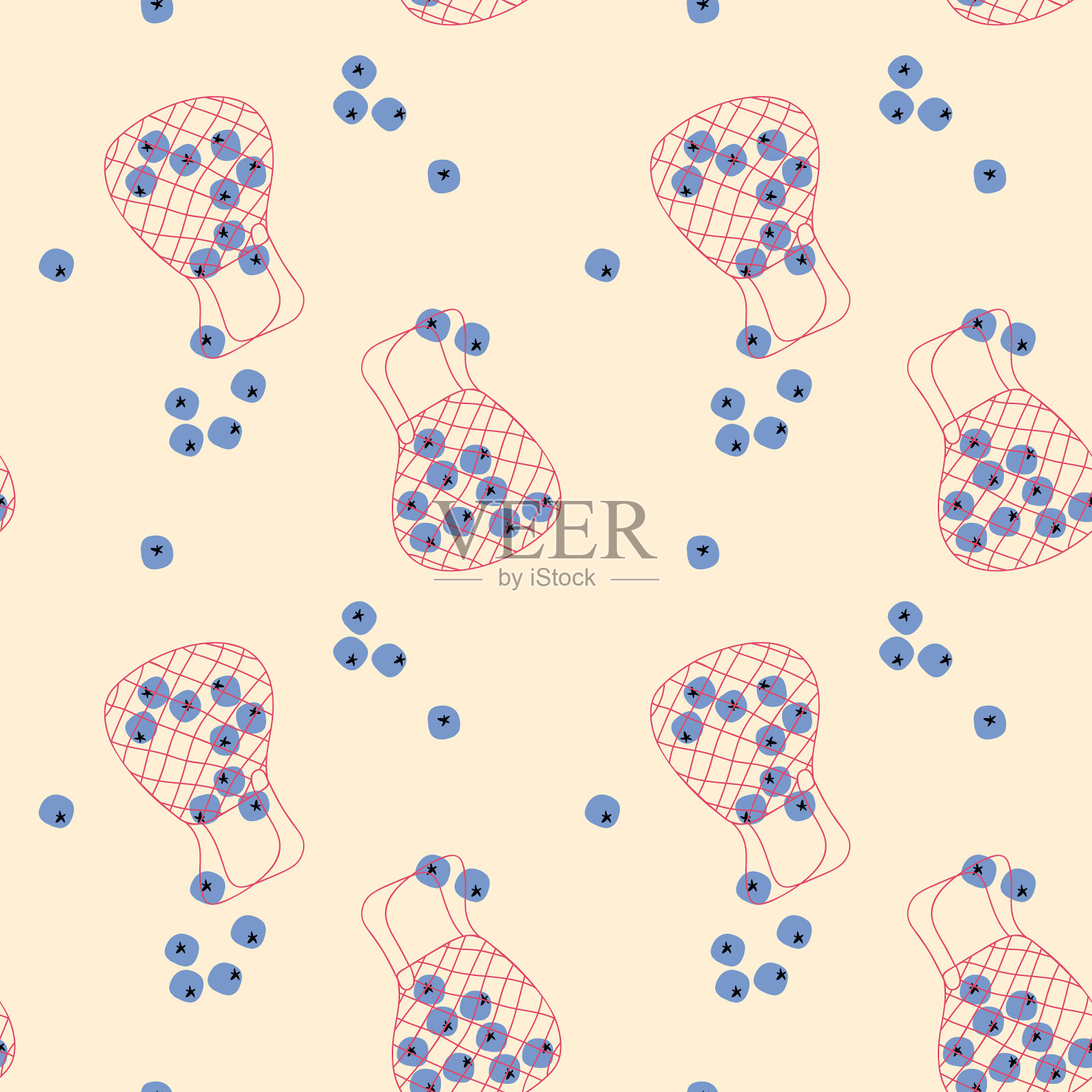 蓝莓和袋子的无缝图案。插画图片素材