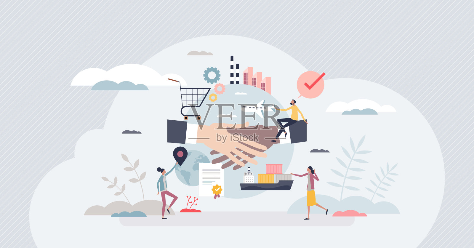 供应链管理与物流流程规划微人概念插画图片素材