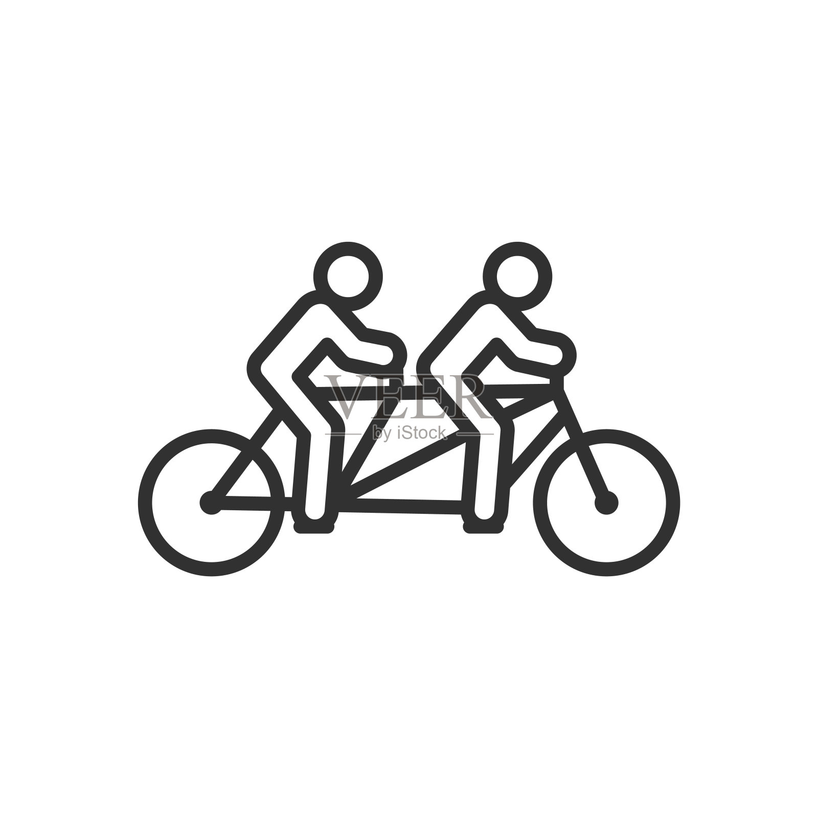 两个人骑一辆双座自行车，线性图标。线条可编辑的笔画插画图片素材