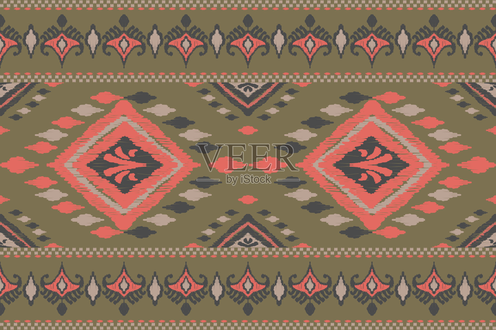 伊卡特部落印第安人无缝图案。民族阿兹特克织物地毯曼陀罗装饰本土波西米亚纹样纺织品。几何非裔美国东方传统矢量插图。刺绣的风格。插画图片素材