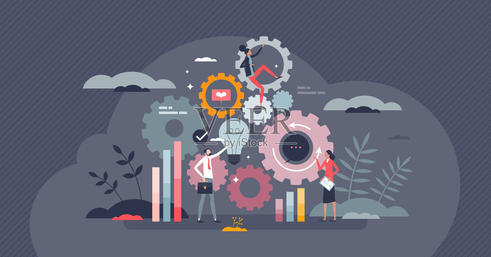 业务操作流程和流程管理微人概念插画图片素材