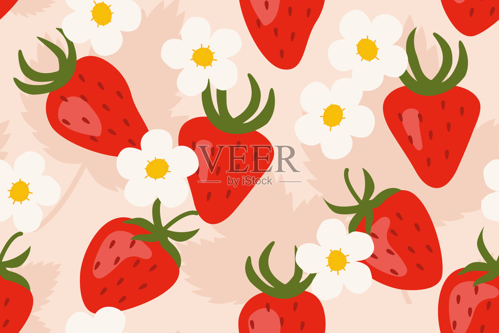夏日草莓无缝花纹插画图片素材
