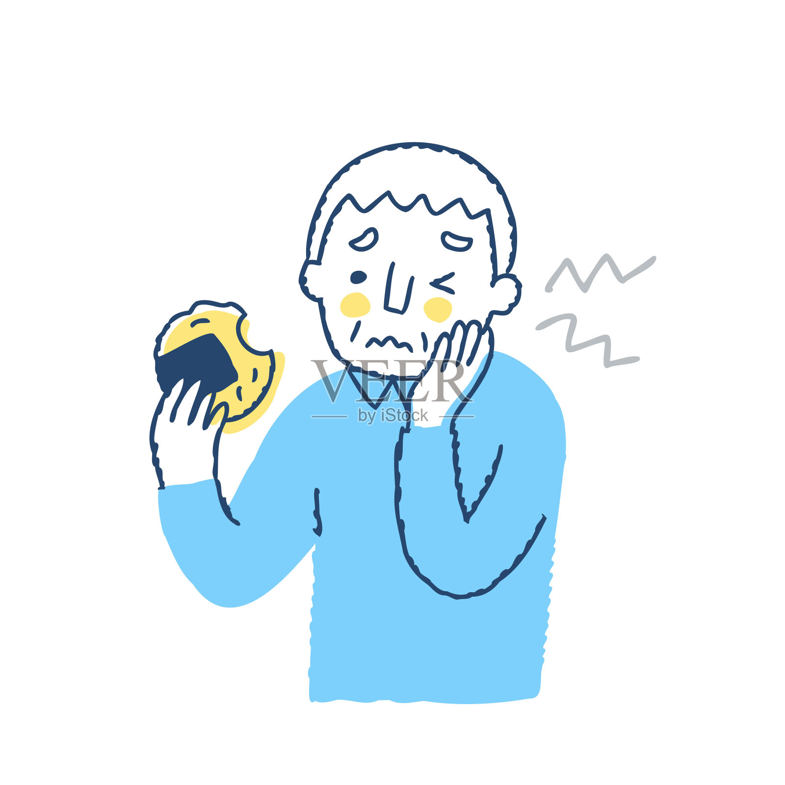 一位老人吃了米饼后牙疼插画图片素材