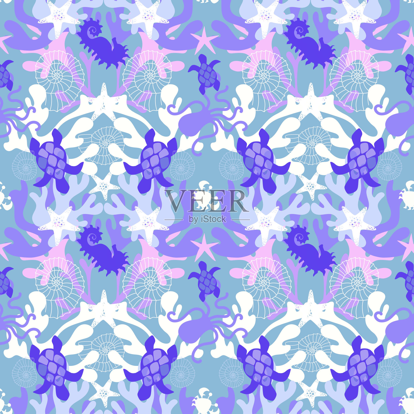 海洋动物无缝夏季图案的包装纸和孩子插画图片素材