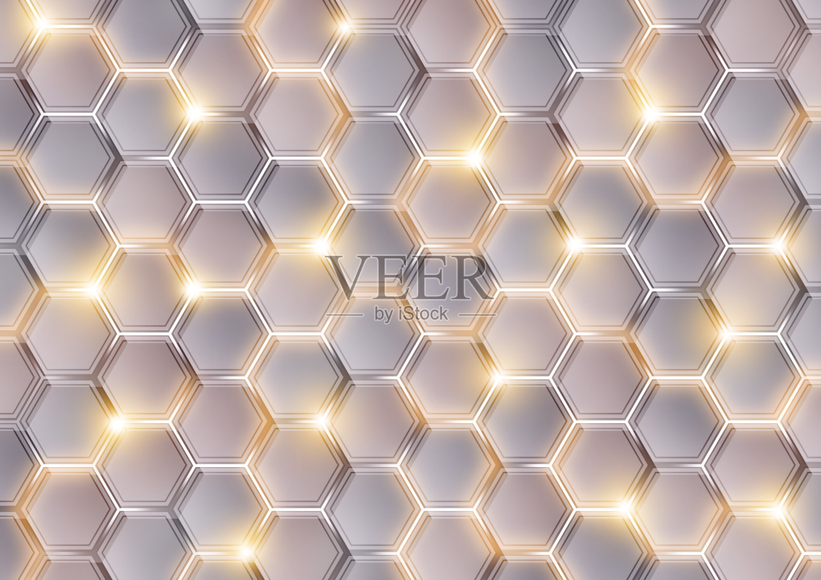 抽象六角形背景，代表能量的流动，橙色插画图片素材