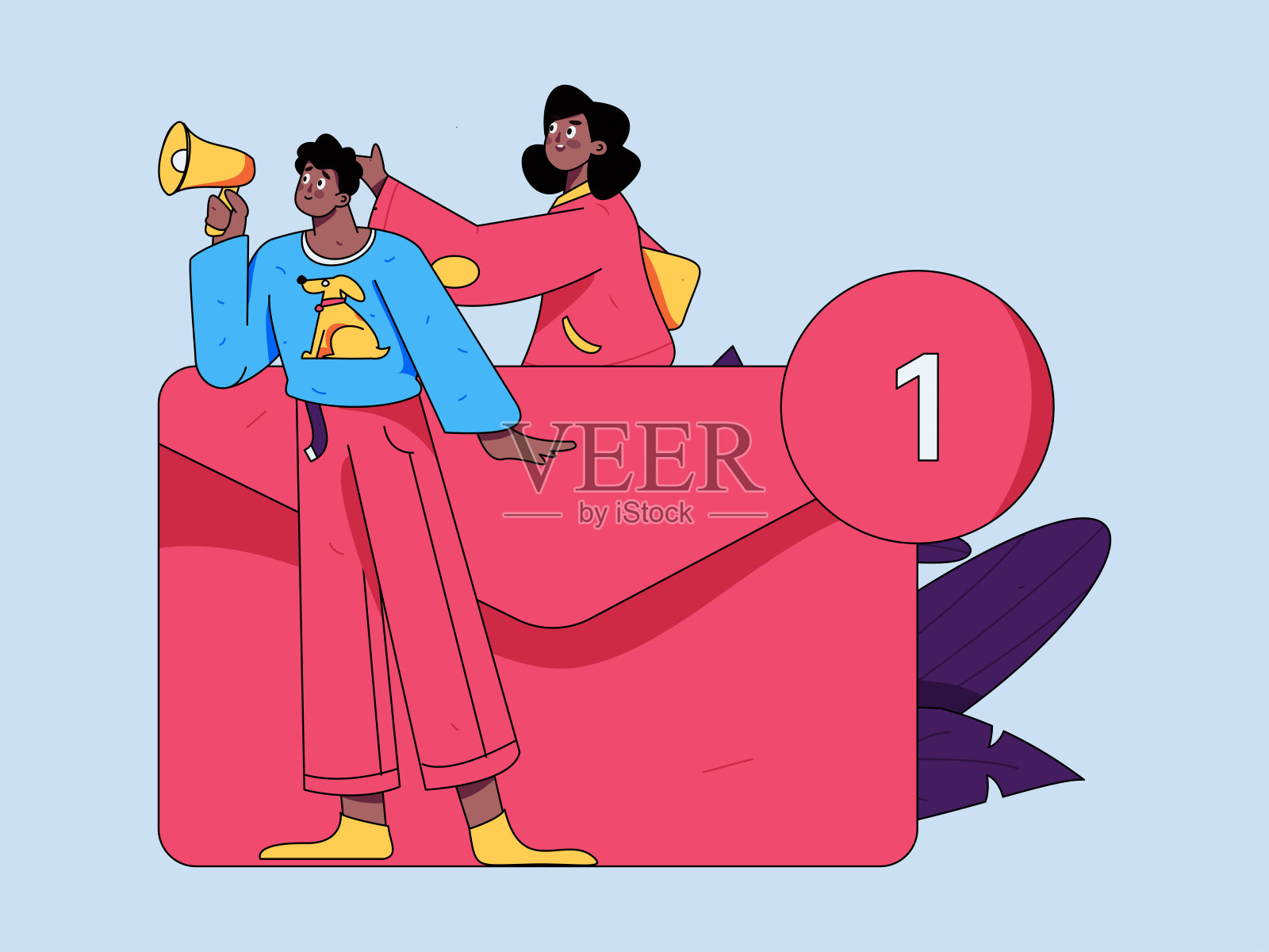 平面矢量插图的业务人员操作的工作场景插画图片素材