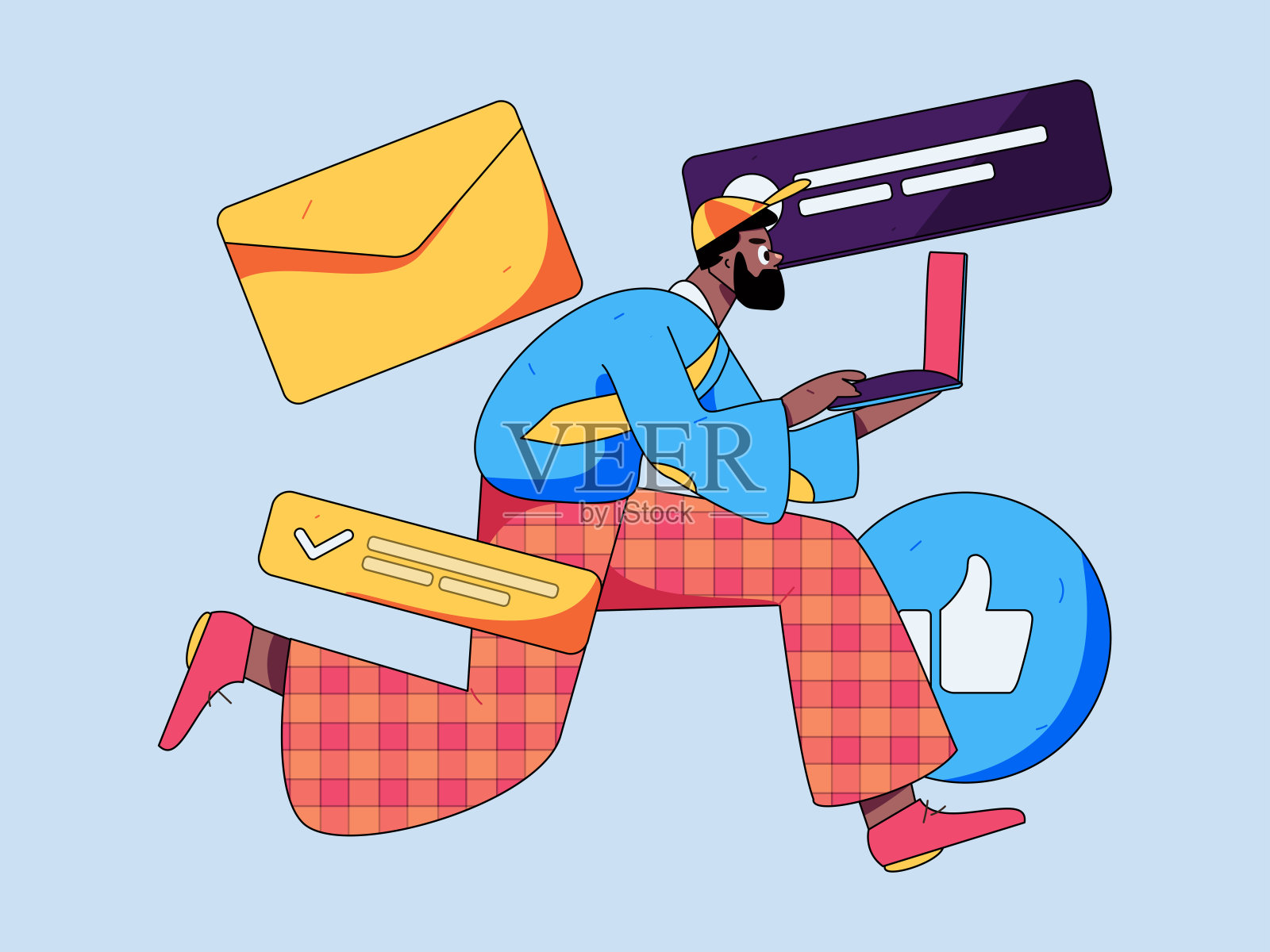 平面矢量插图的业务人员操作的工作场景插画图片素材