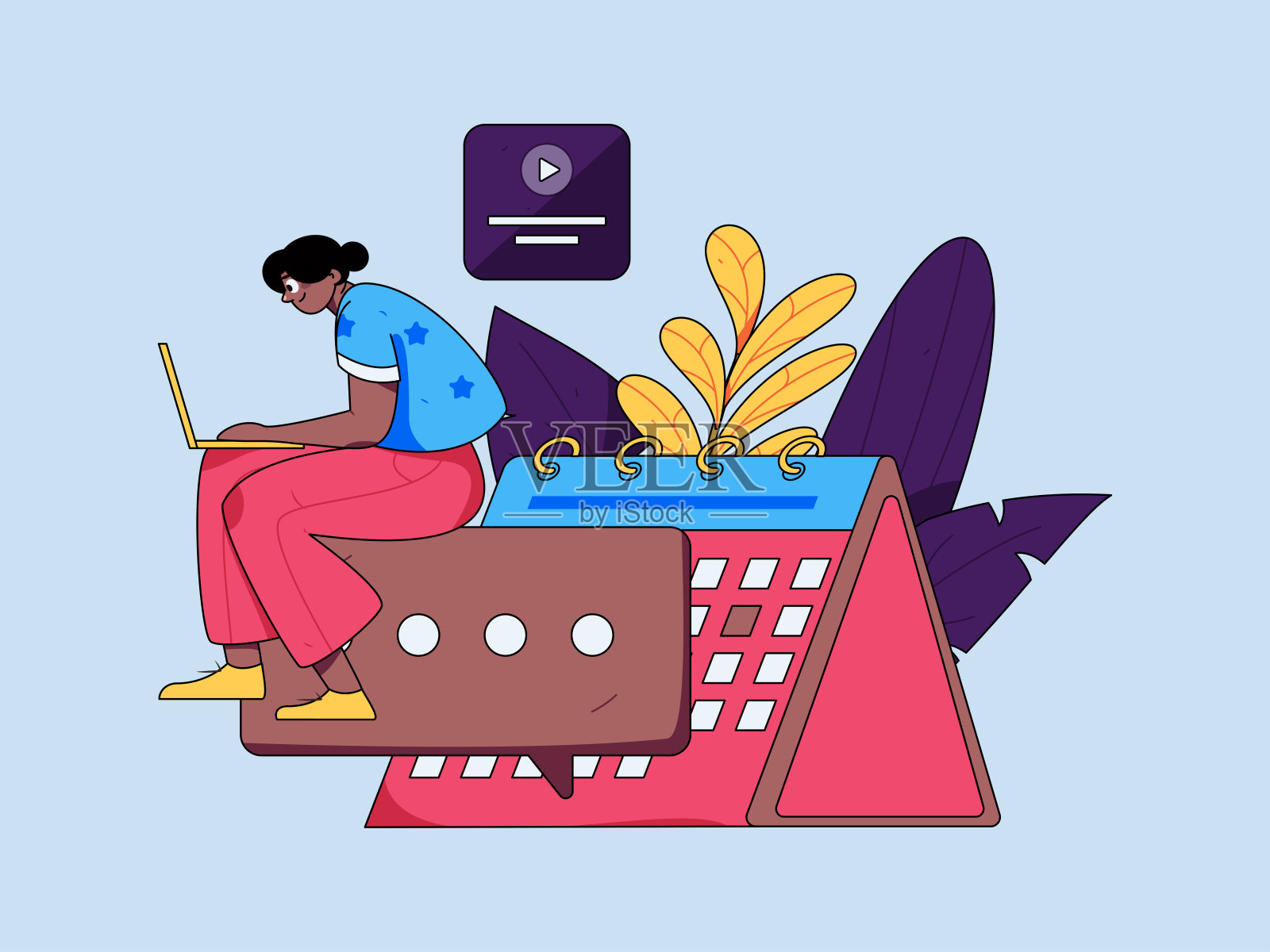 平面矢量插图的业务人员操作的工作场景插画图片素材