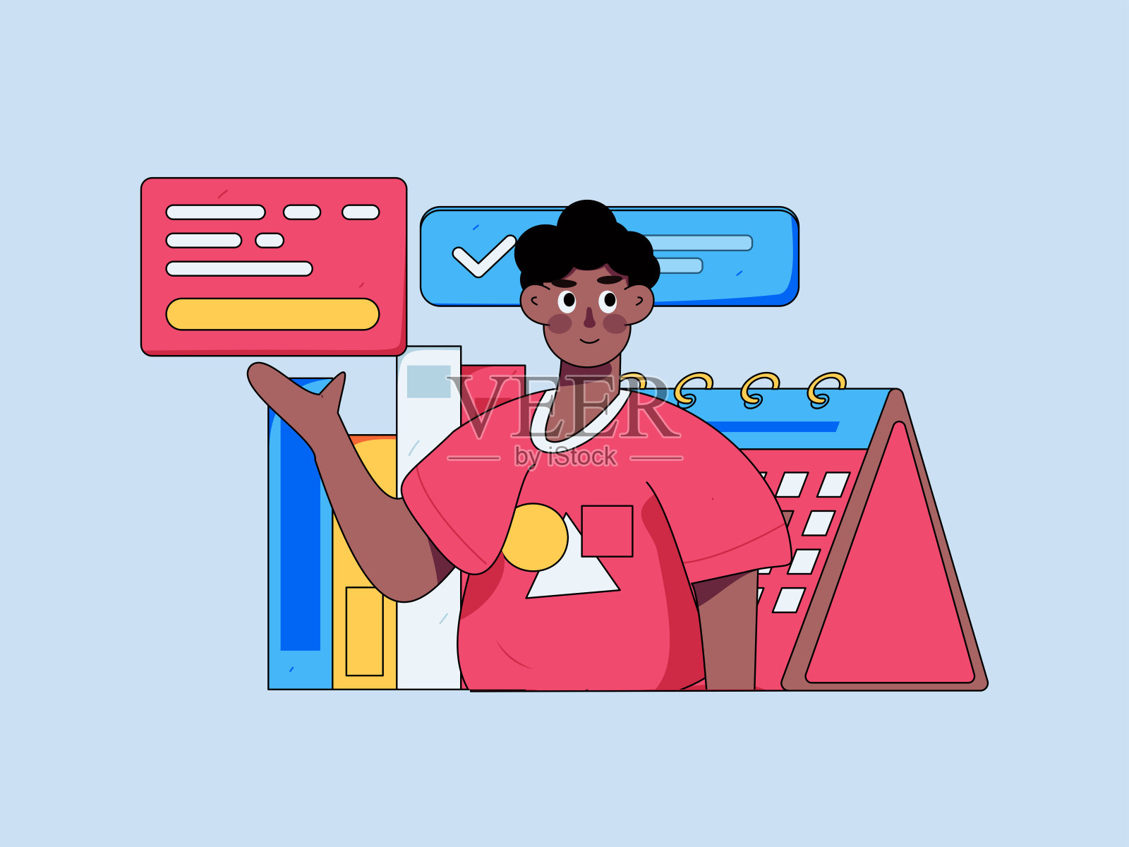 平面矢量插图的业务人员操作的工作场景插画图片素材
