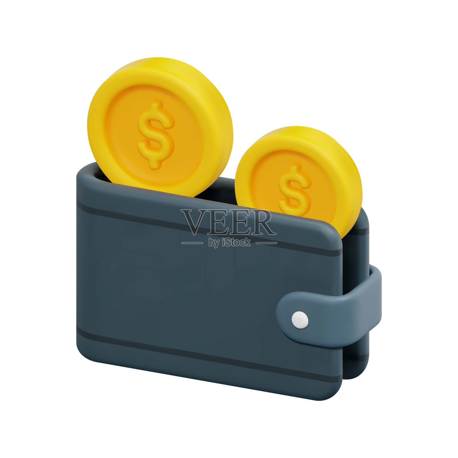 3d钱包和货币图标矢量。孤立在白色背景上。三维会计，商业和金融概念。卡通极简风格。3d省钱图标矢量渲染插图。插画图片素材