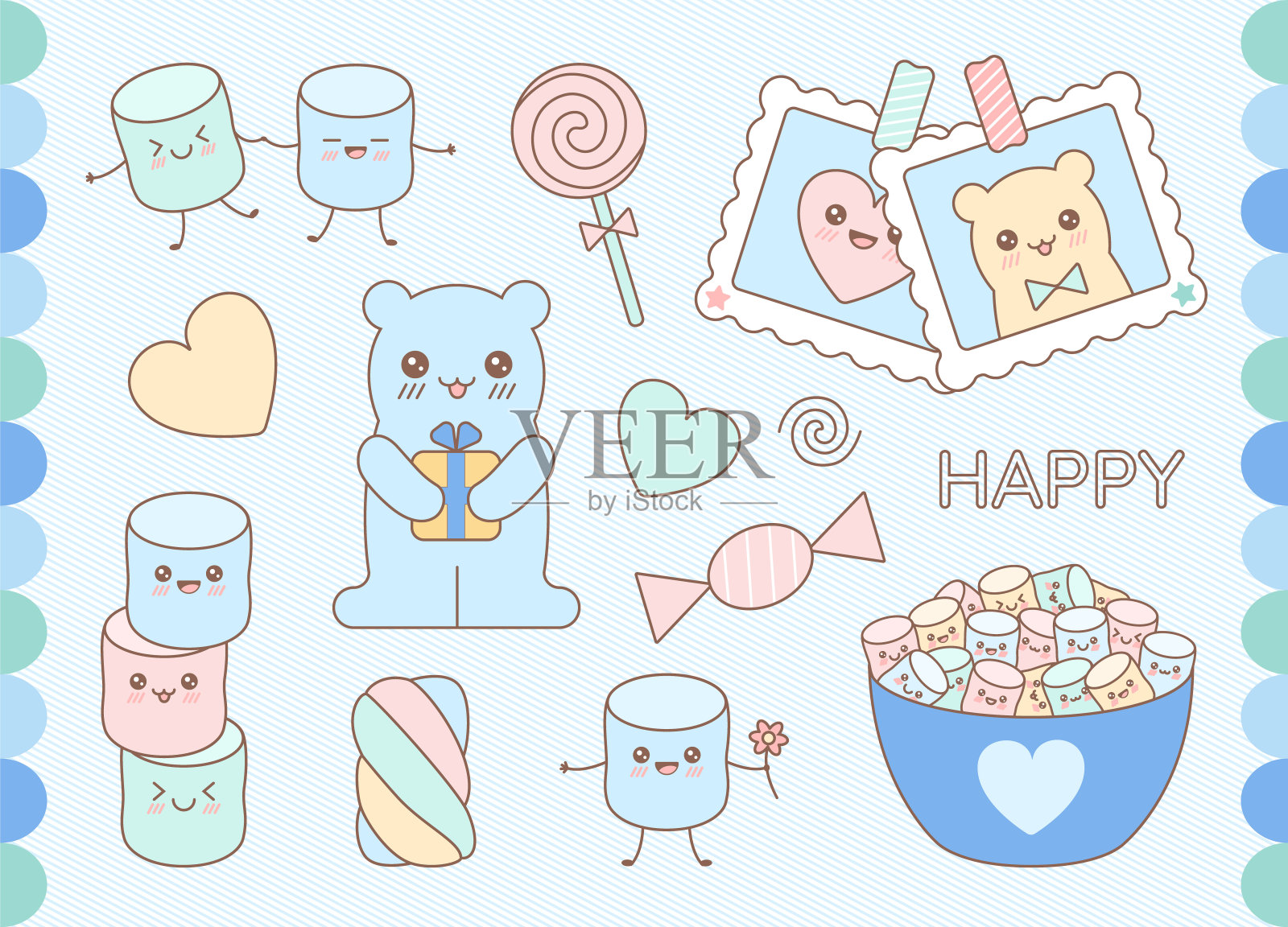 一套可爱的可爱可爱的人物。插画图片素材