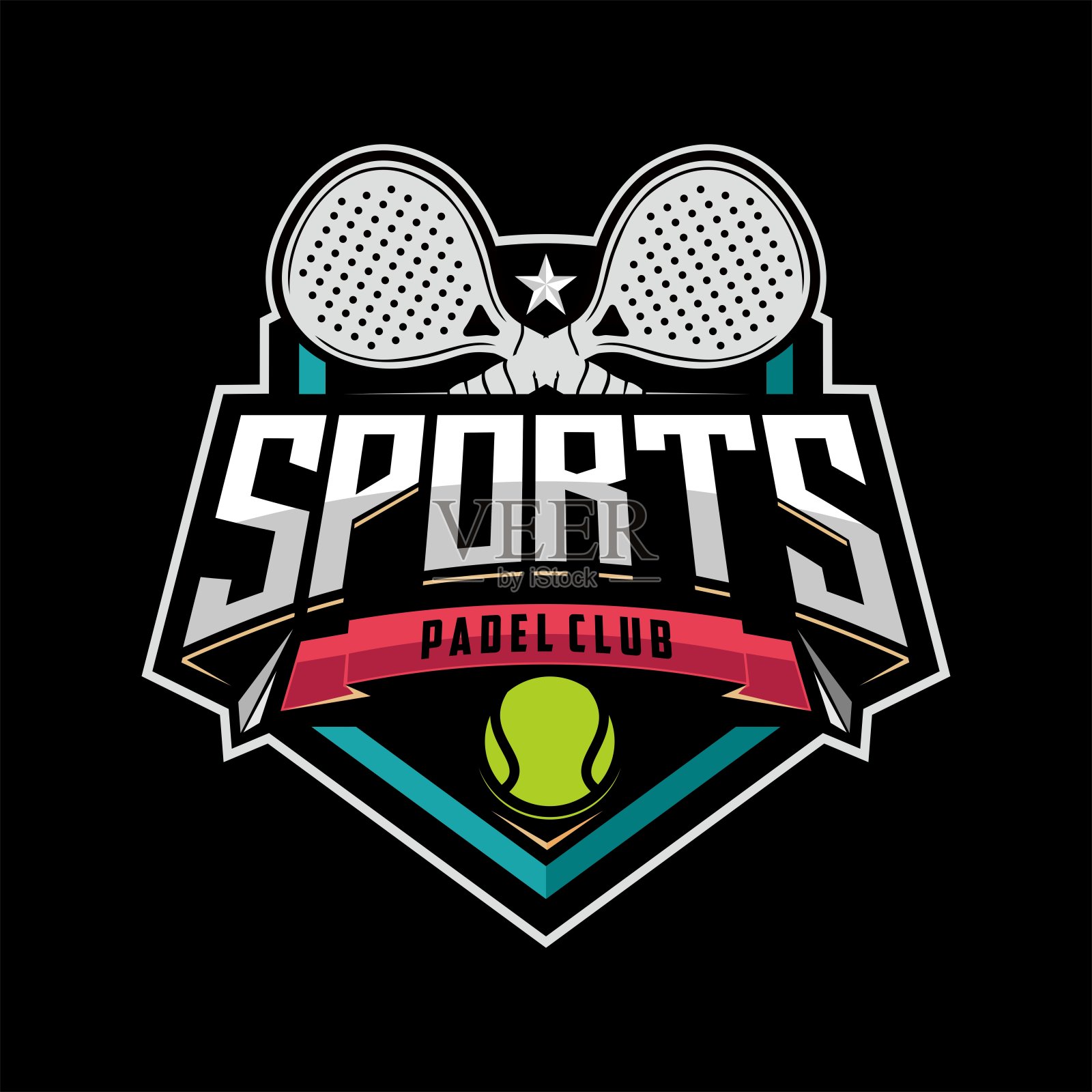 复古球拍网球标志，球拍俱乐部标志，球拍球拍和球标志图标矢量插画图片素材