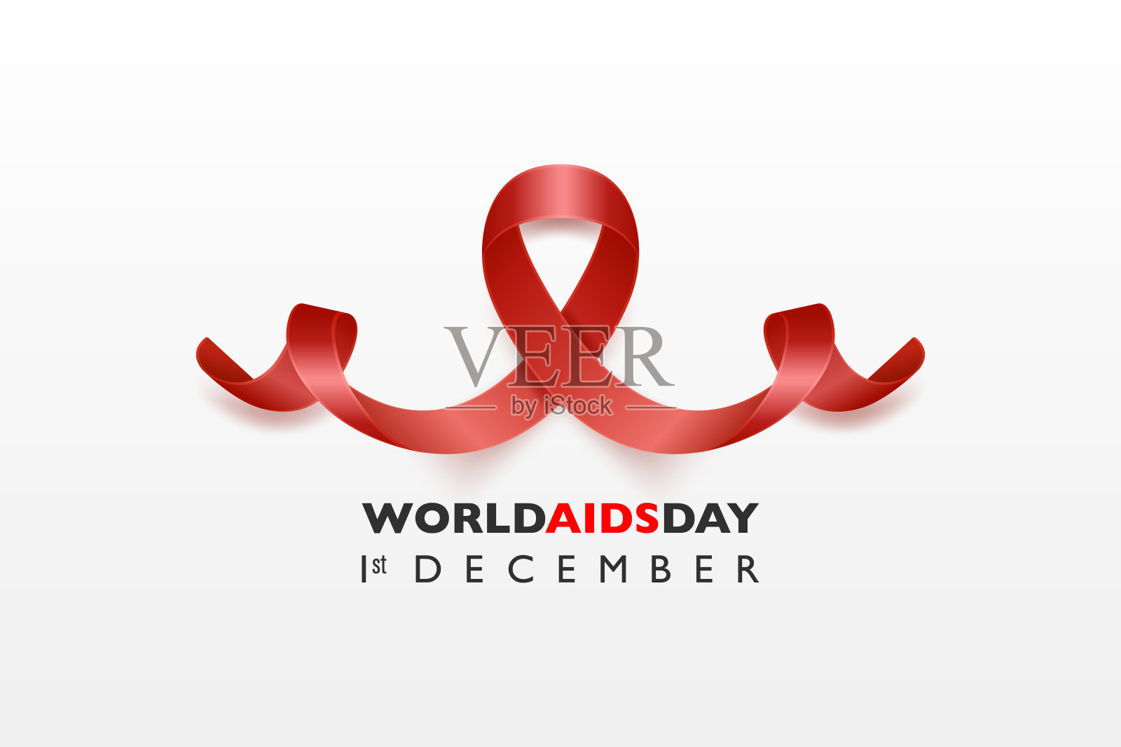 世界艾滋病日横幅。艾滋病意识白底红丝带。艾滋病日概念。12月1日海报，标语牌，卡片，艾滋病意识设计模板插画图片素材