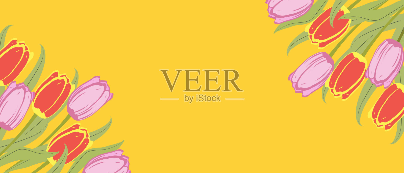 新鲜抽象的手绘郁金香插画图片素材