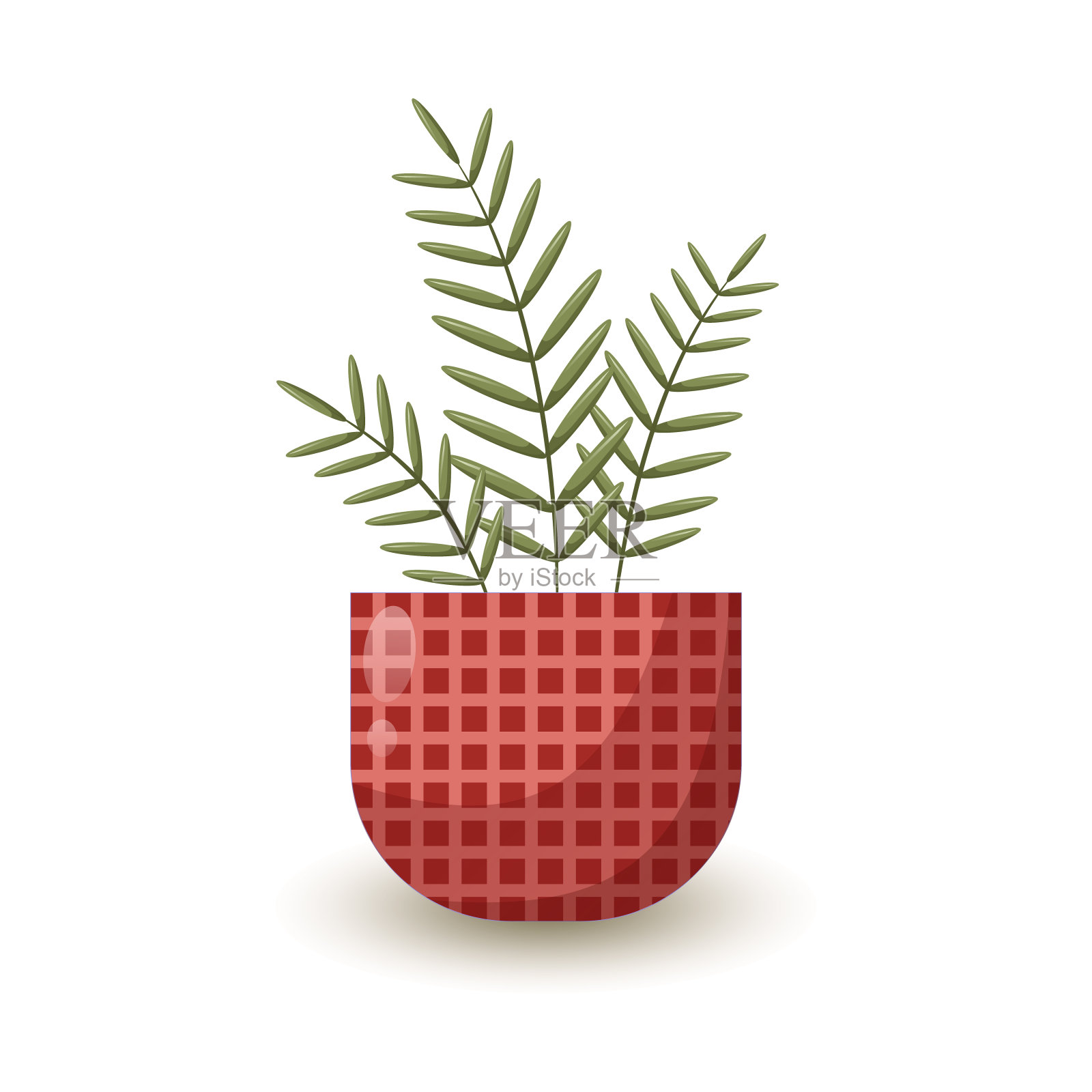 红色花盆里的花插画图片素材