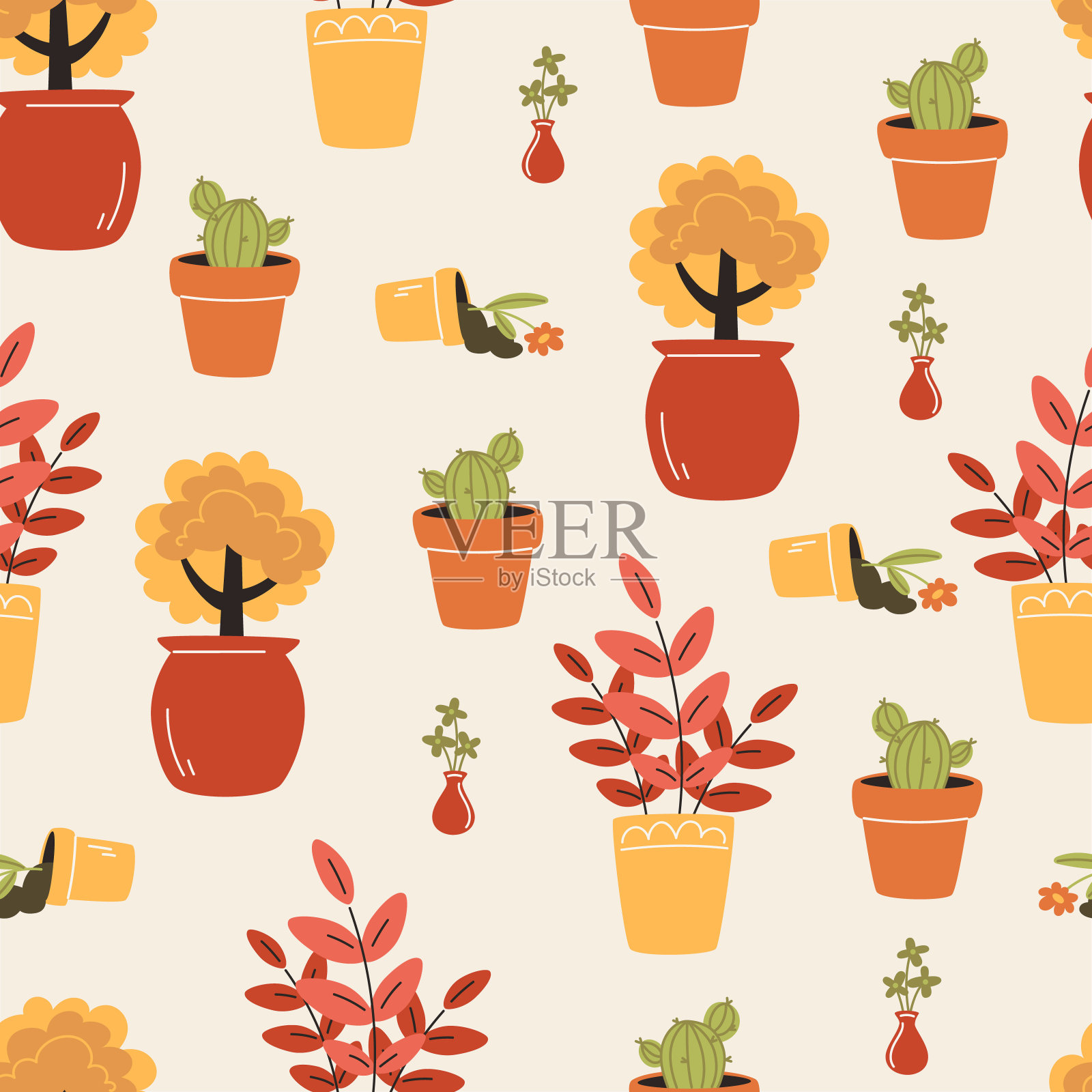 无缝图案与室内植物插画图片素材