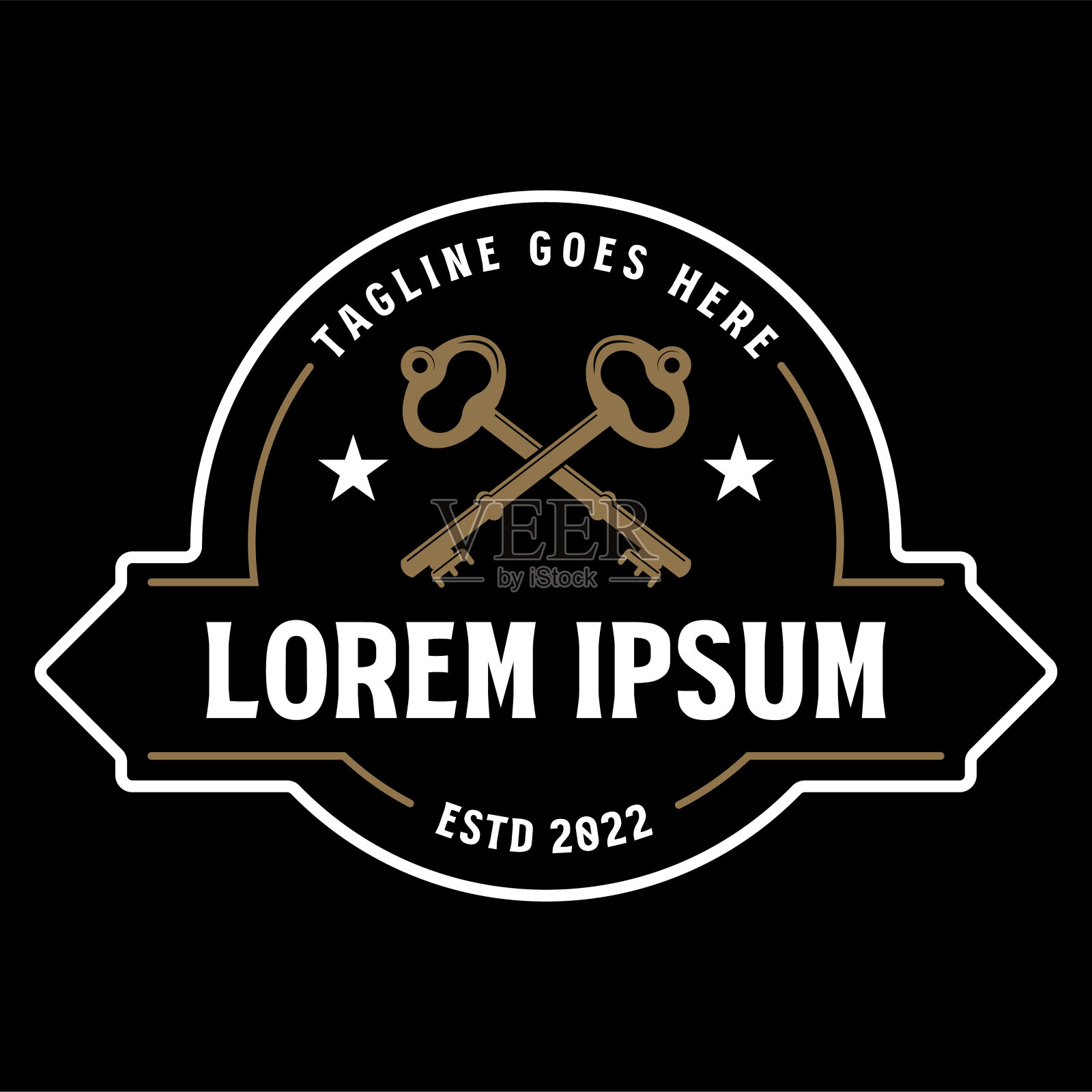 复古交叉钥匙出租房地产物业徽章徽章标签插画图片素材