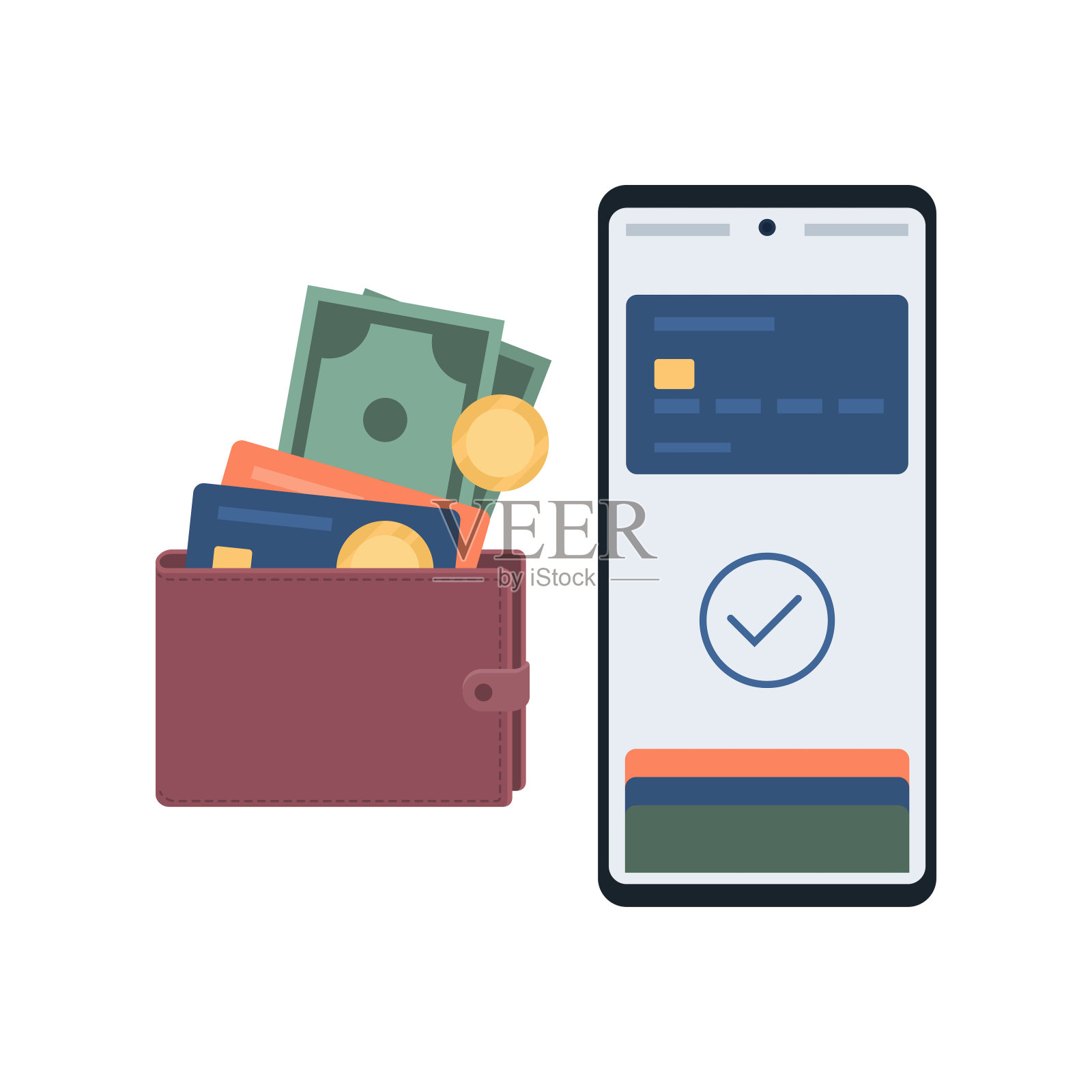 智能手机上的数字钱包应用插画图片素材