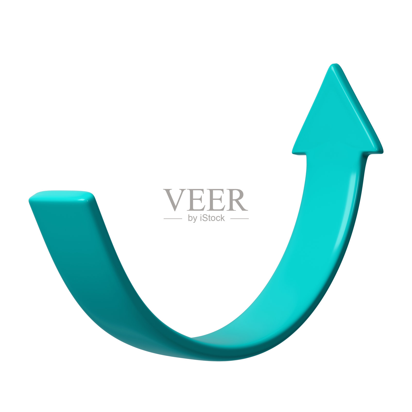 绿松石三维半圆箭头向上方向。标志或图标的网页按钮和界面和导航设计说明照片摄影图片