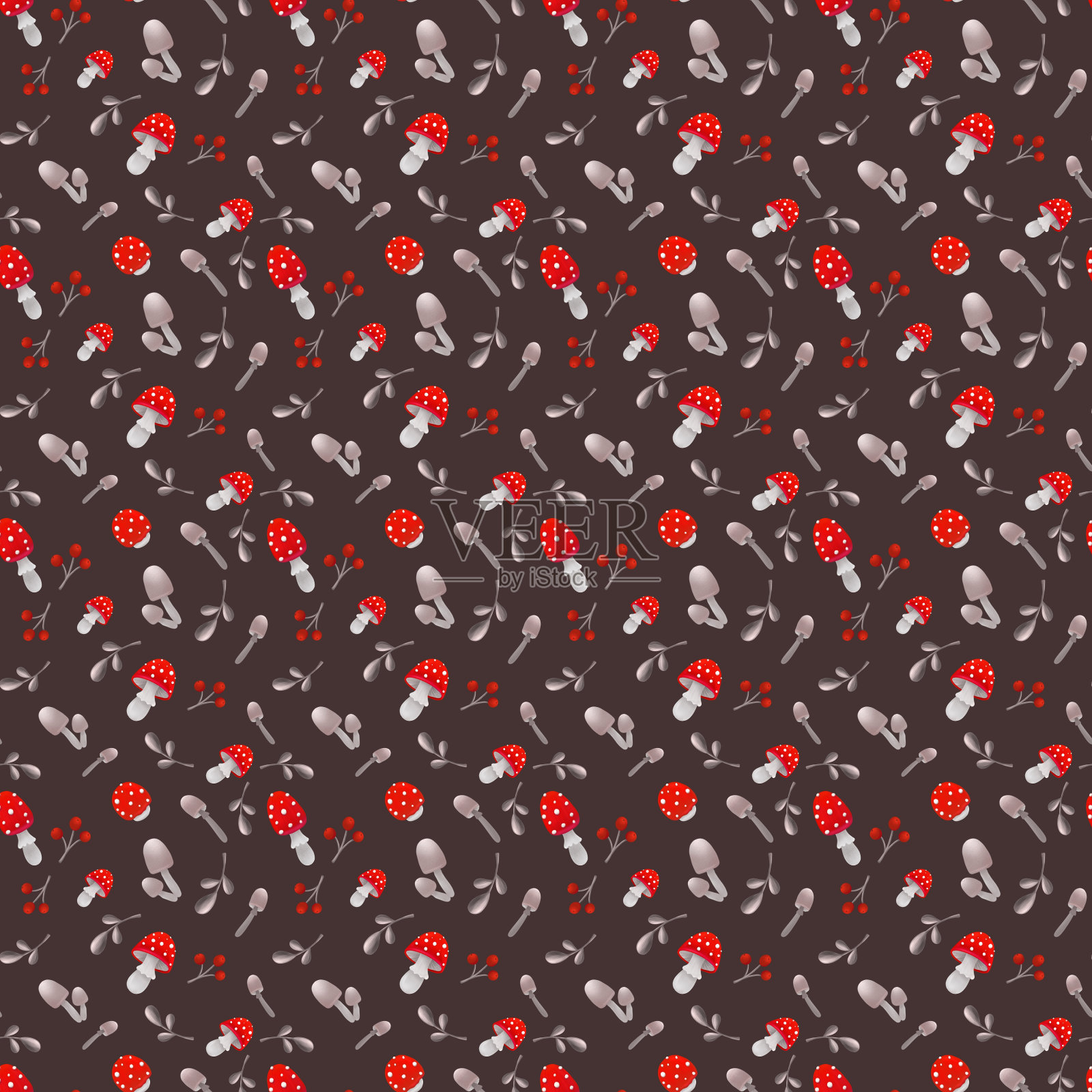 无缝图案蘑菇纺织背景插画图片素材