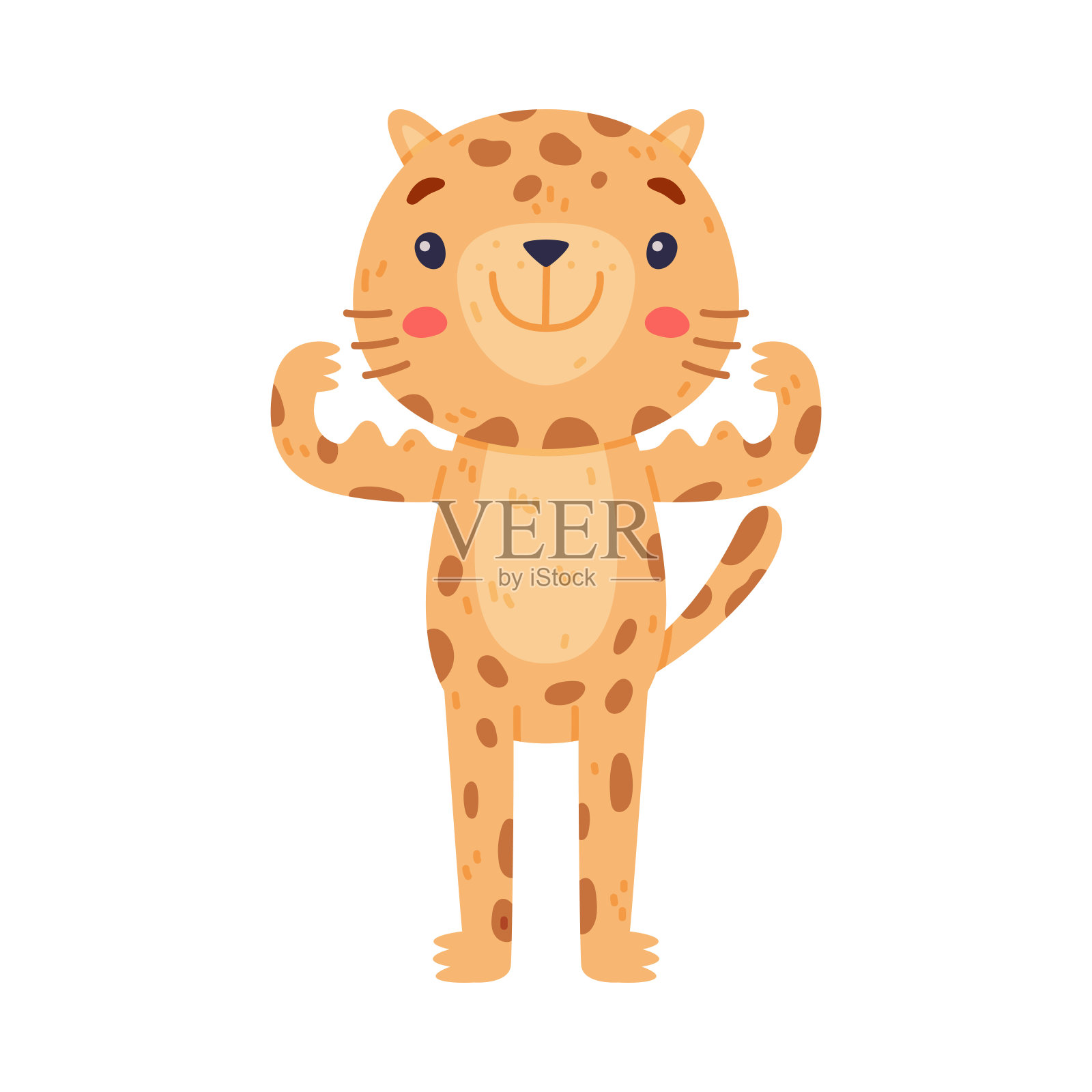 可爱的小美洲虎与斑点皮毛显示肌肉和微笑矢量插图插画图片素材