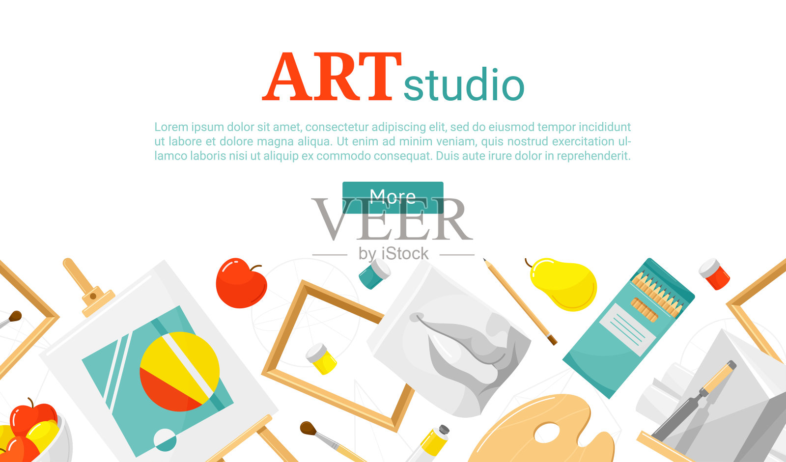 艺术工作室互联网横幅登陆页绘画工作室教育类等距矢量插画图片素材