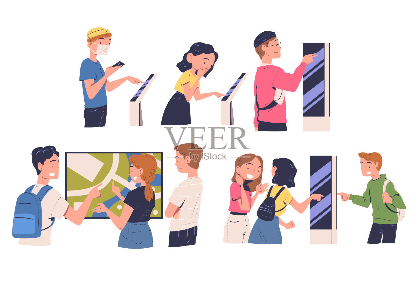 人物字符使用信息板与交互界面向量集插画图片素材