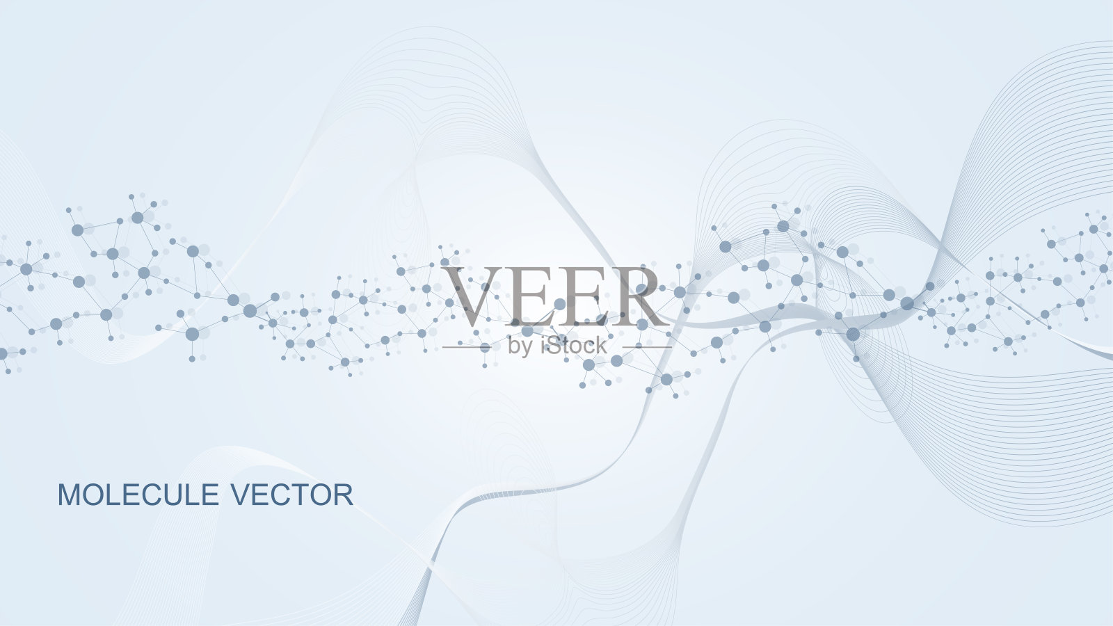 现代抽象分子结构为科学或医学背景。DNA螺旋或原子可视化。分子波流抽象背景。矢量图插画图片素材