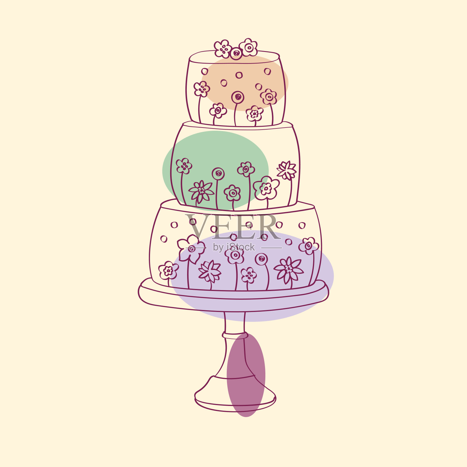 三层蛋糕在桌子上插画图片素材