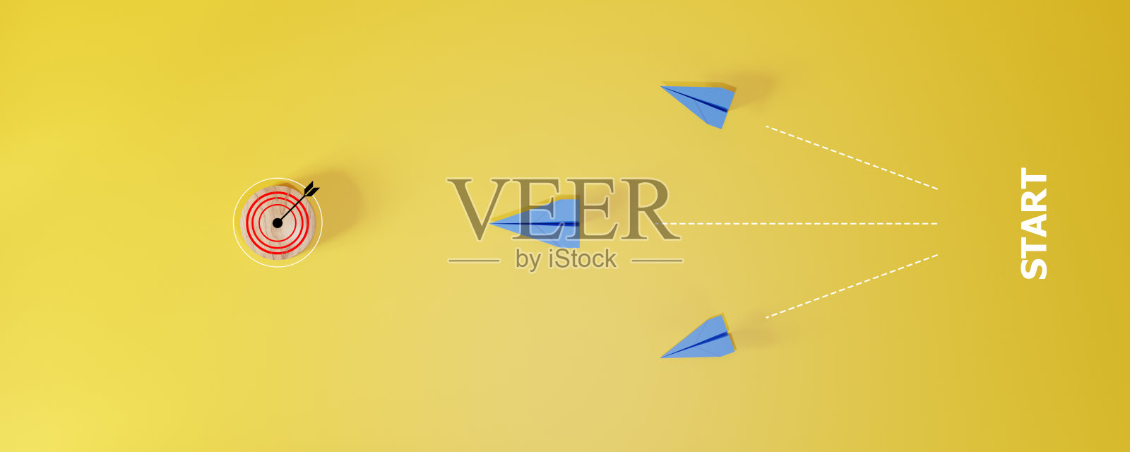 蓝色飞机飞向目标。以理念领导，实现目标。成功。风险管理。新颖的创意和创新的解决方案经营理念。照片摄影图片