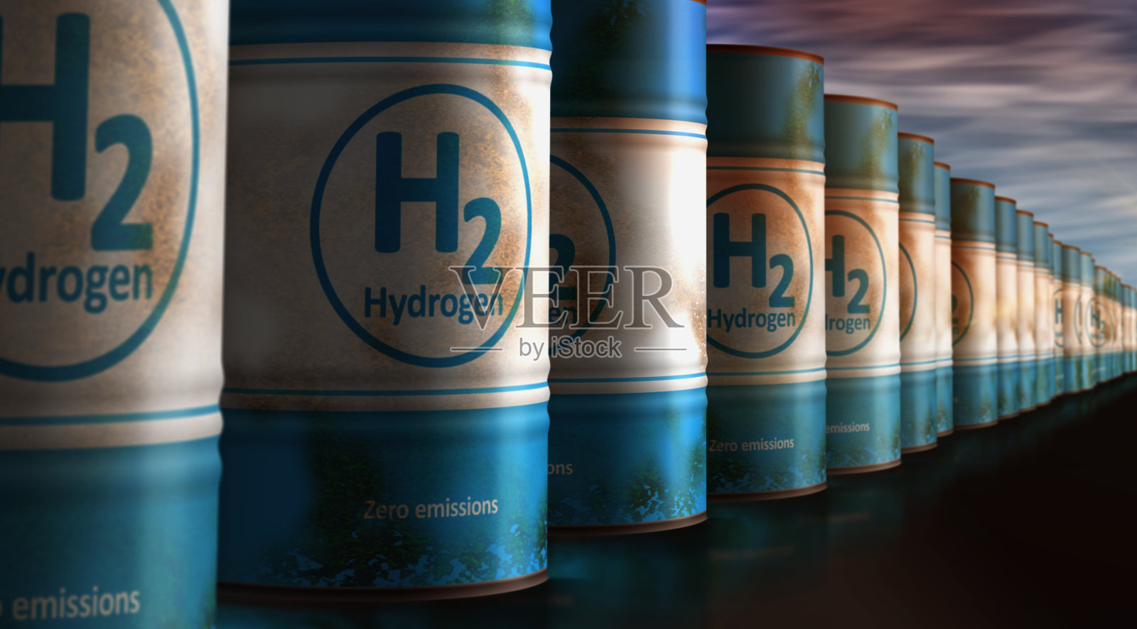 氢零排放燃料桶排成一排照片摄影图片