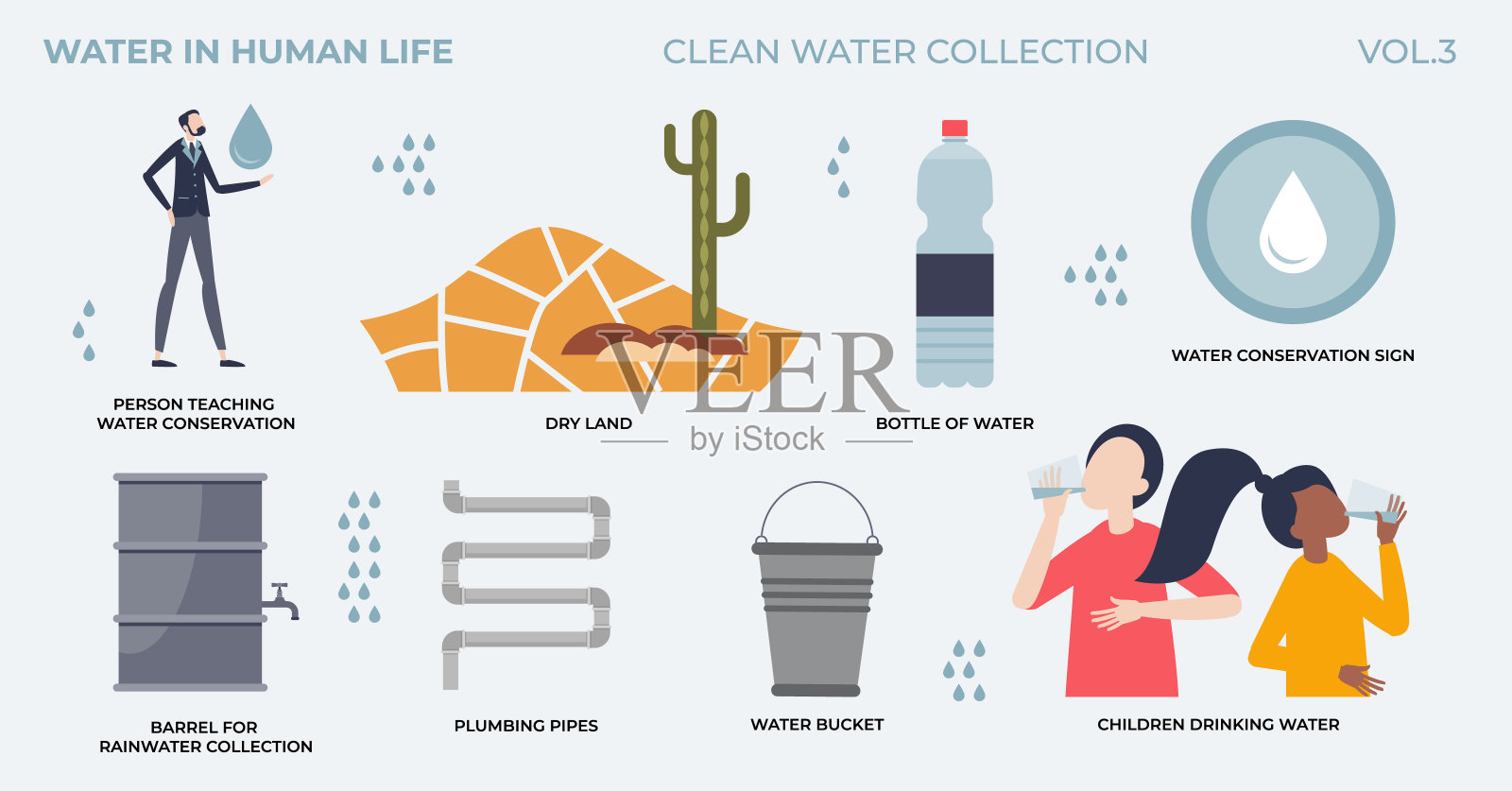 水在人类生活中的重要性微小的人洁净水收集装置插画图片素材