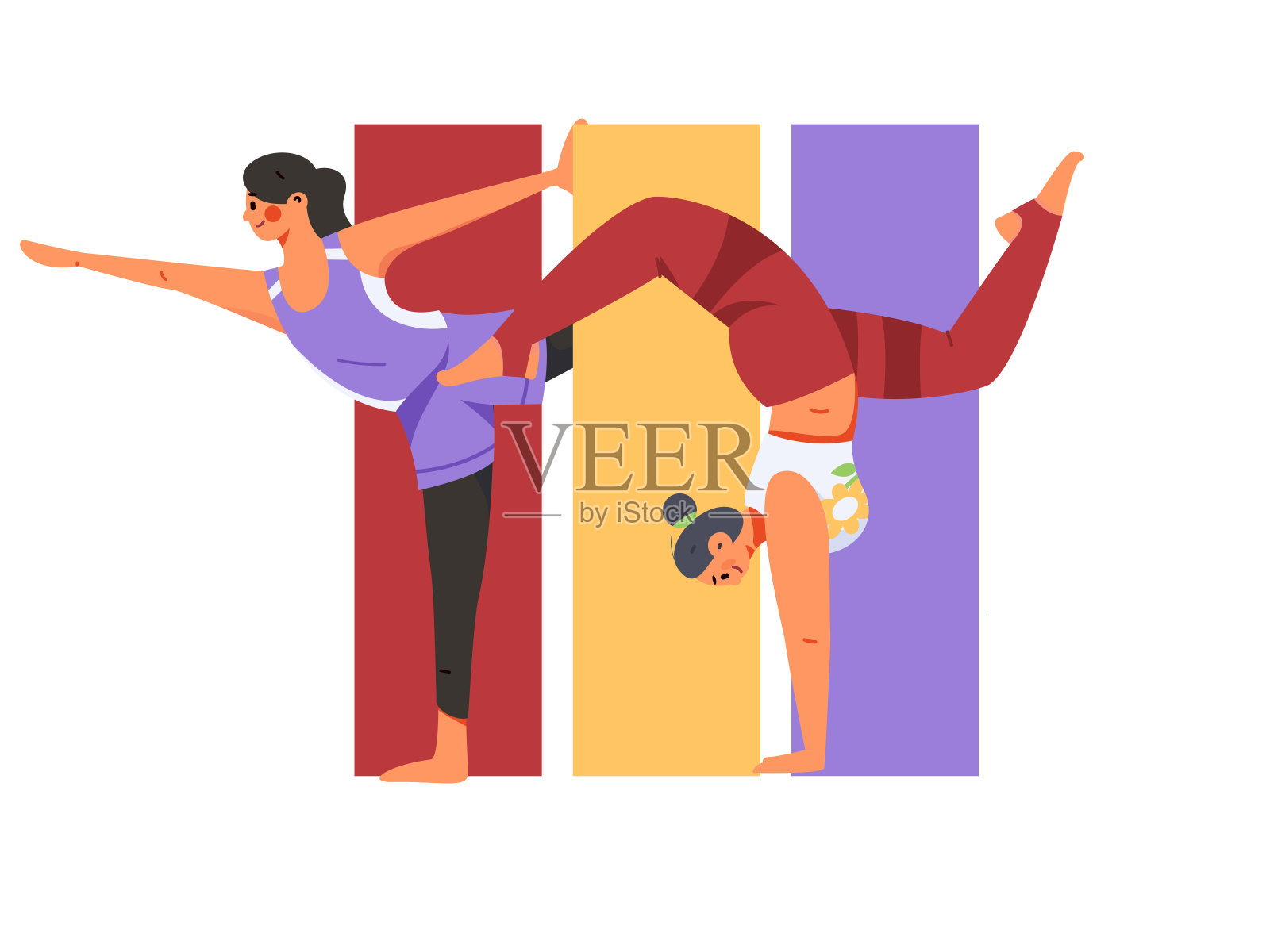 练习瑜伽，身心健康，平面矢量人物概念，操作手绘插图插画图片素材