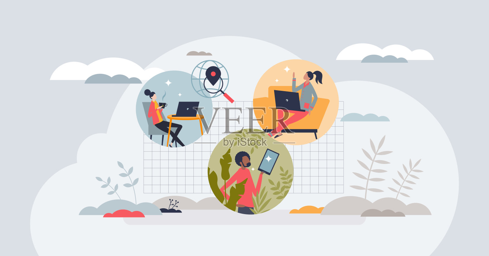 作为Z世代员工，远程工作和灵活性有利于“小个子”概念插画图片素材