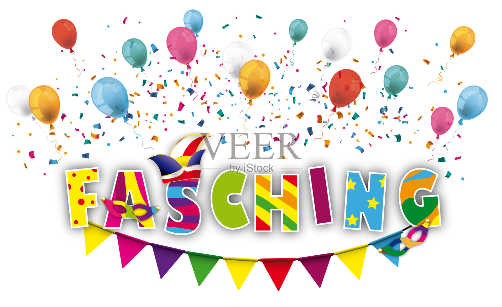 德语文本Fasching翻译Mardi Gras。Eps 10矢量文件。插画图片素材