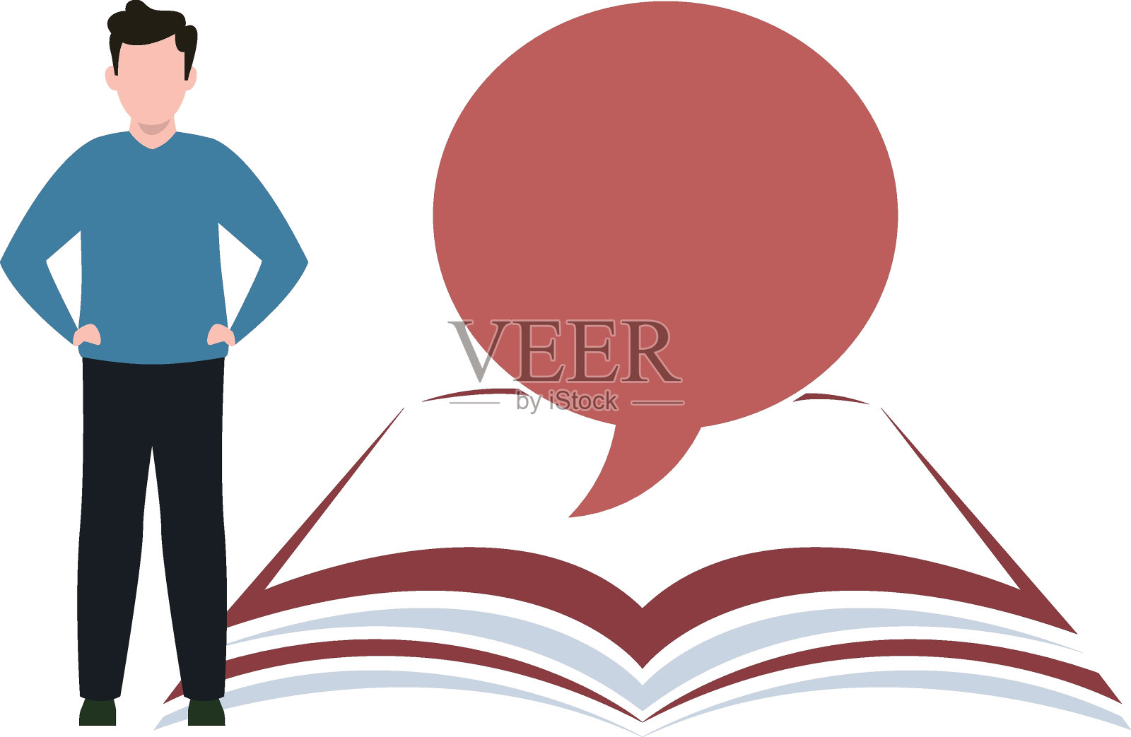 这个男孩正在想那本书。插画图片素材