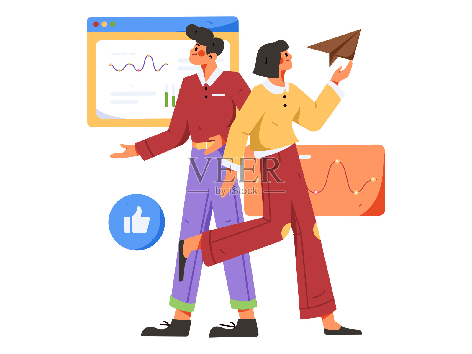 平面矢量插图的业务人员操作的工作场景插画图片素材